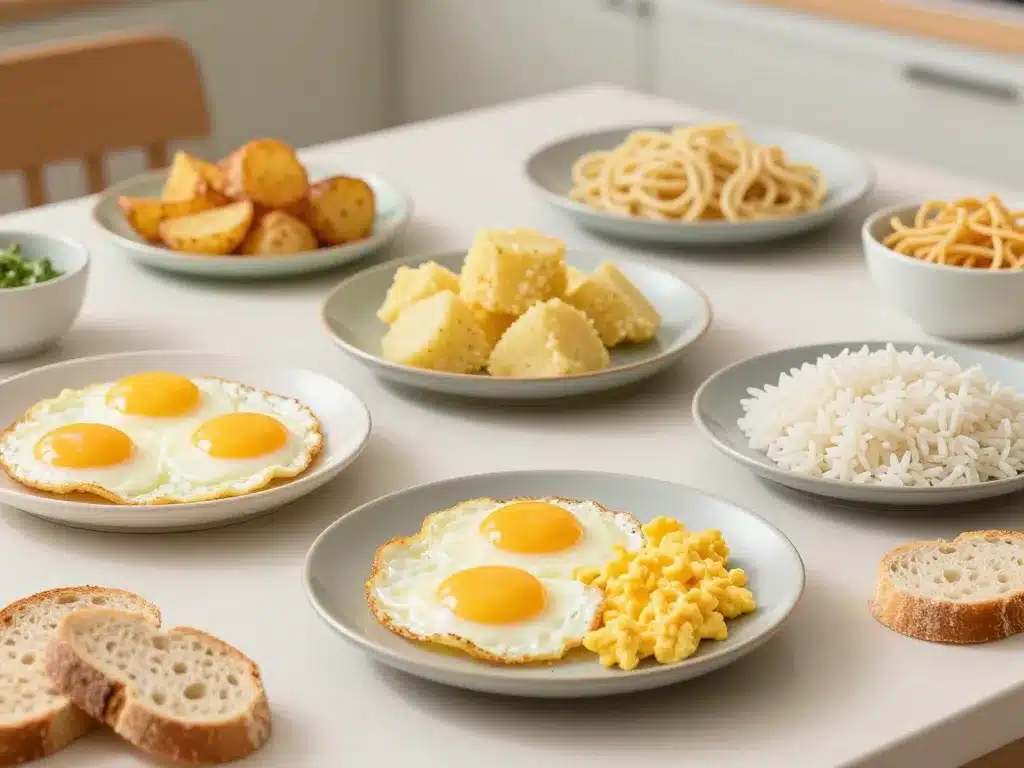 avec quoi accompagner des œufs avec féculents pain pommes de terre riz