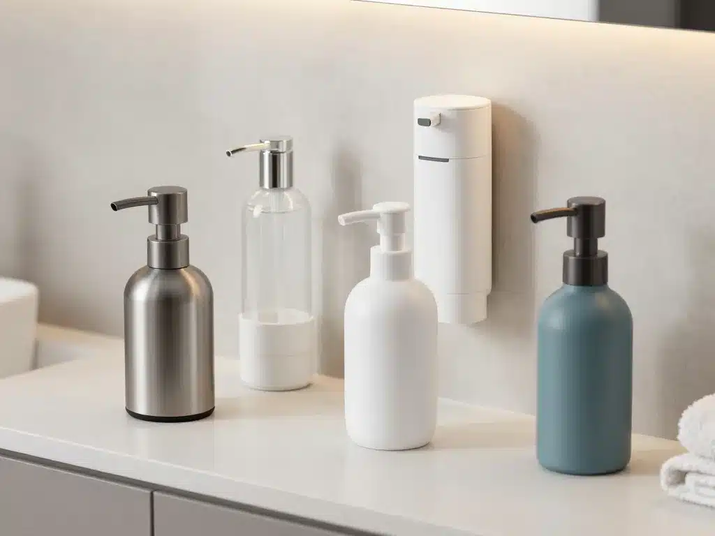 modèles distributeur de savon automatique sur comptoir salle de bain