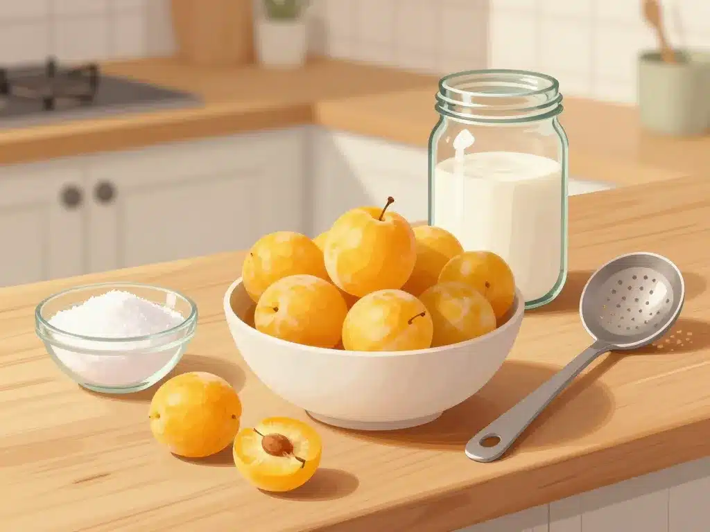 préparation confiture mirabelle maison sur table