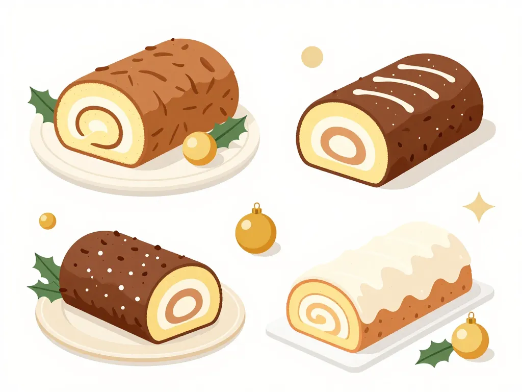 trois bles de noel roulée entremets glacée sur assiettes