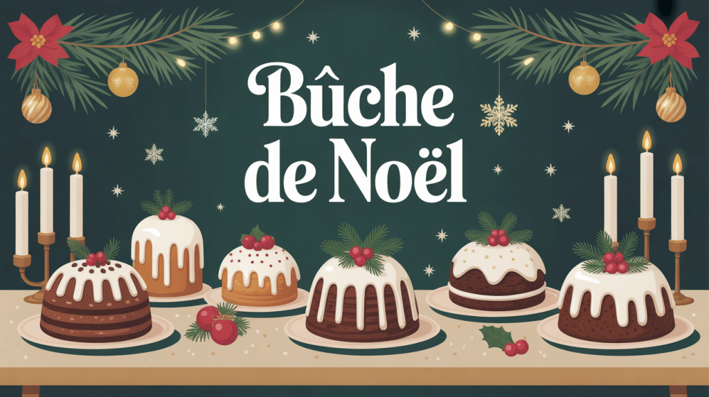 table avec bles de noel traditionnelles glacées et entremets