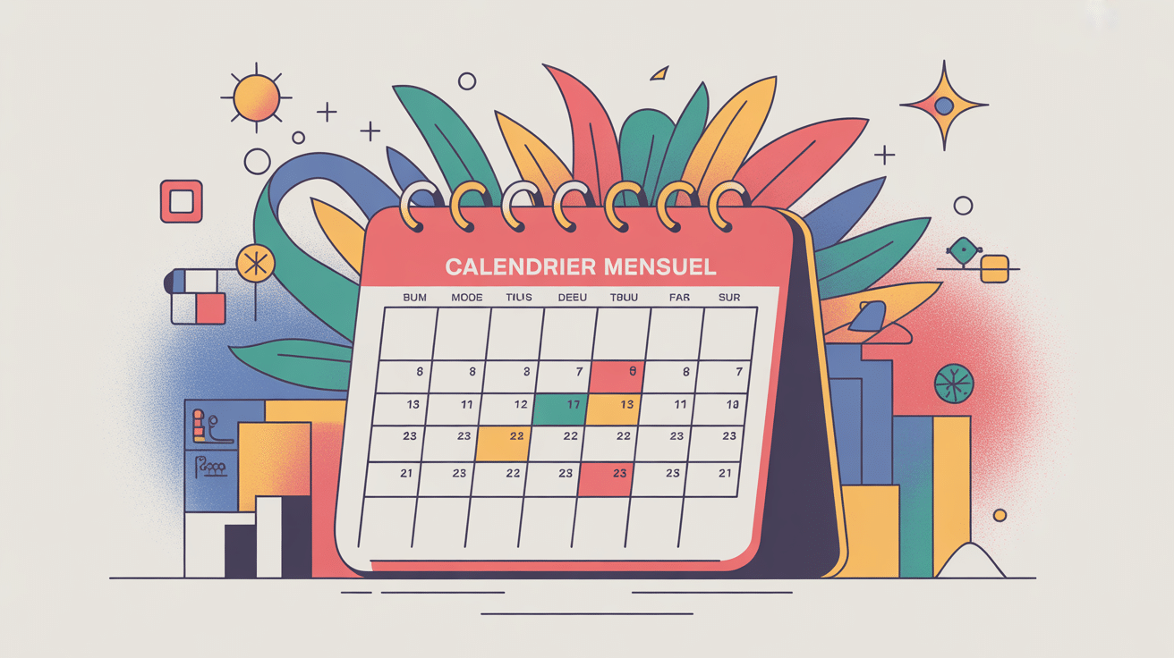 calendrier mensuel stylisé gestion temps famille travail