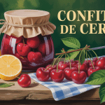 confiture de cerises maison, pot artisanal sur table en bois