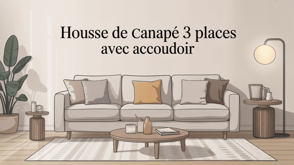 housse de canapé 3 places avec accoudoir élégante, salon contemporain