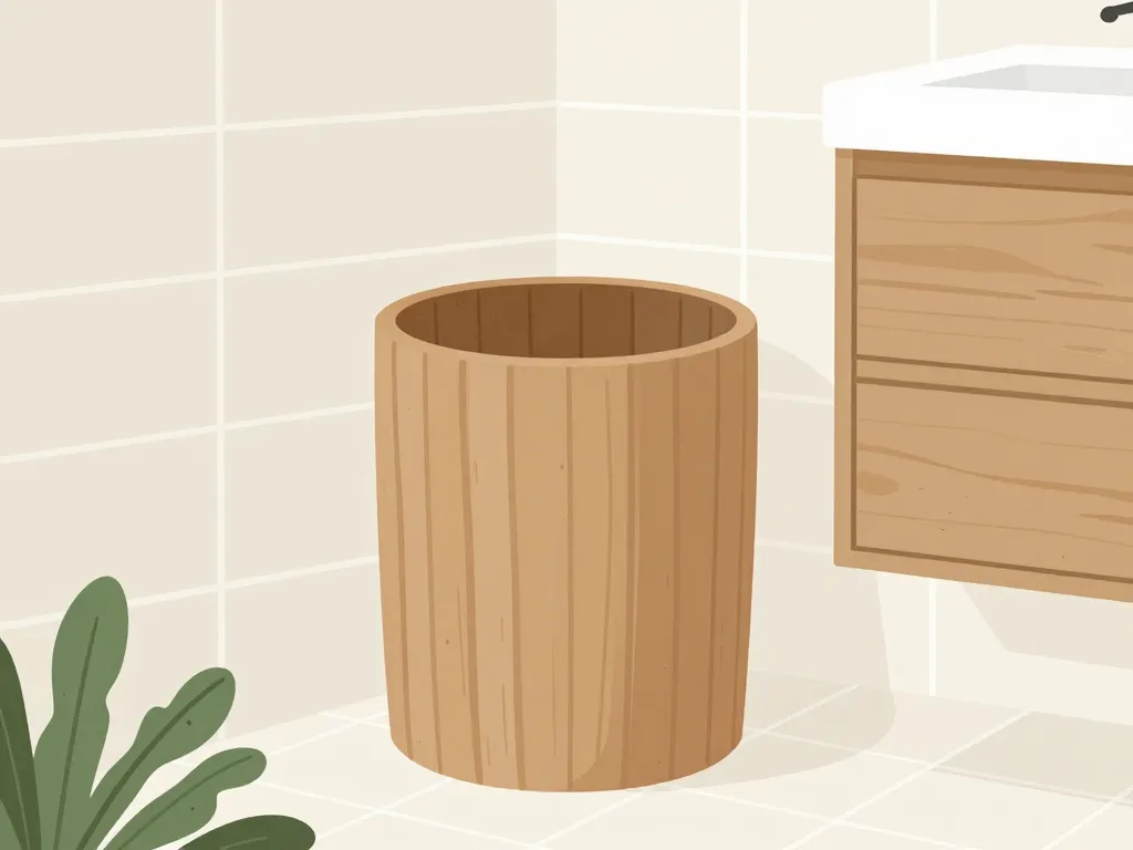 poubelle de salle de bain bois intégrée dans décoration scandinave