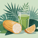 verre de jus de sucre de canne avec canne fraîche en ambiance tropicale