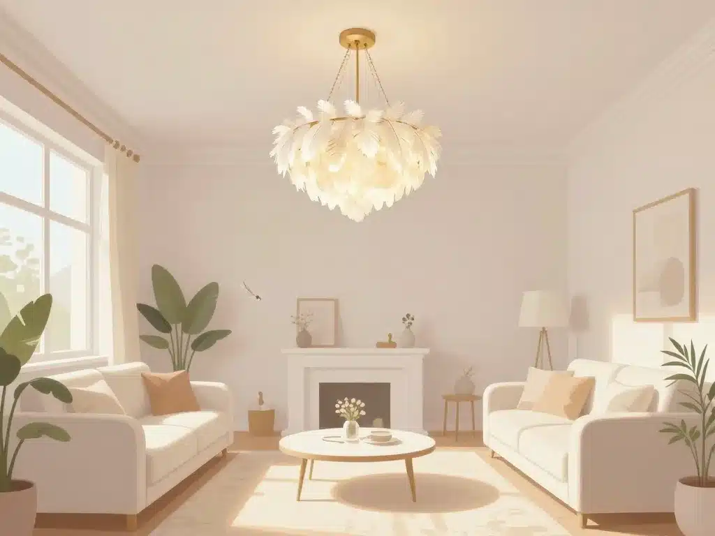 lustre plume effet lumière douce salon chaleureux