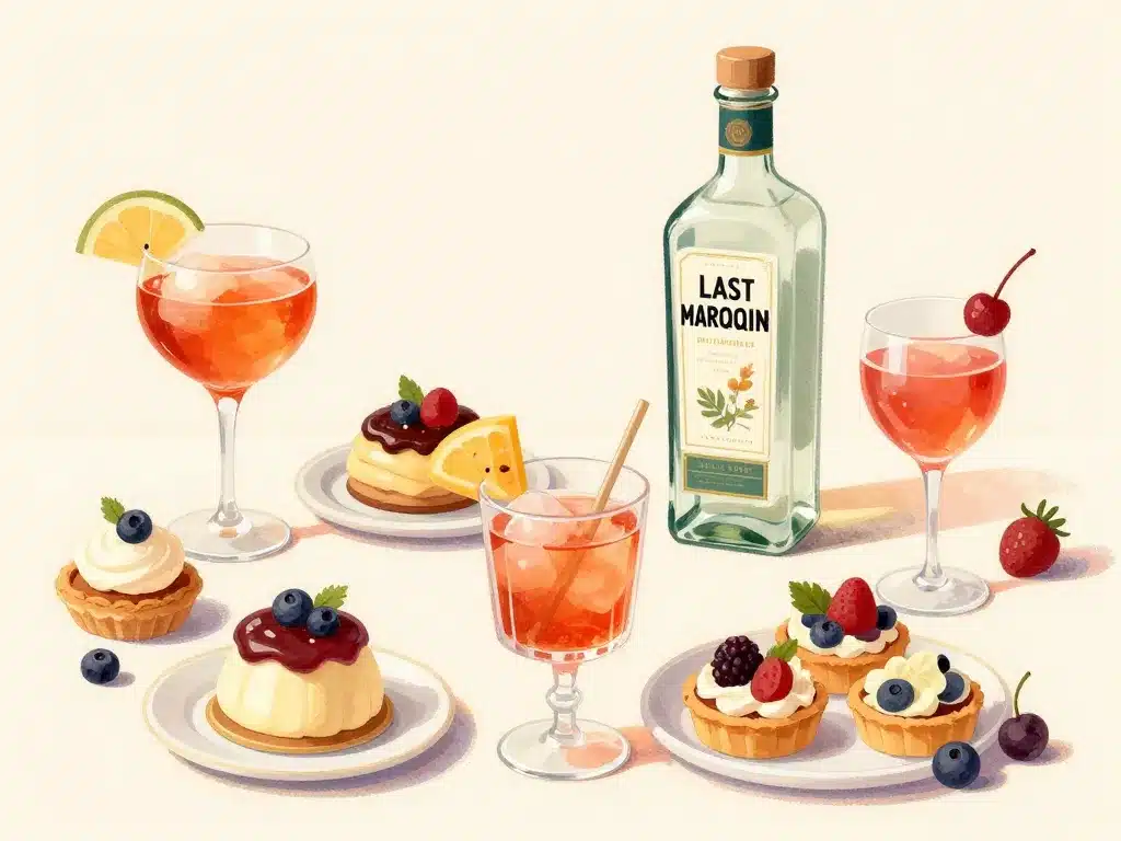 marasquin cocktails Aviation pâtisseries sur table