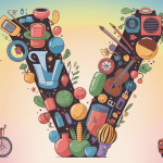 composition d'objets en v autour d'un V stylisé