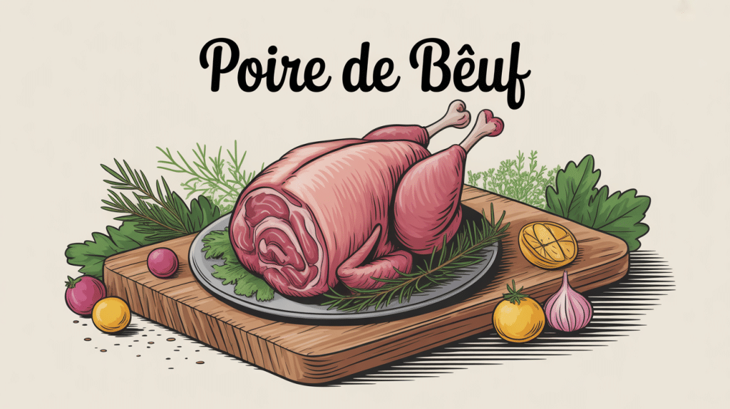 illustration poire de boeuf pièce noble sur planche