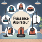 illustration puissance pour aspirateur différents modèles et sols