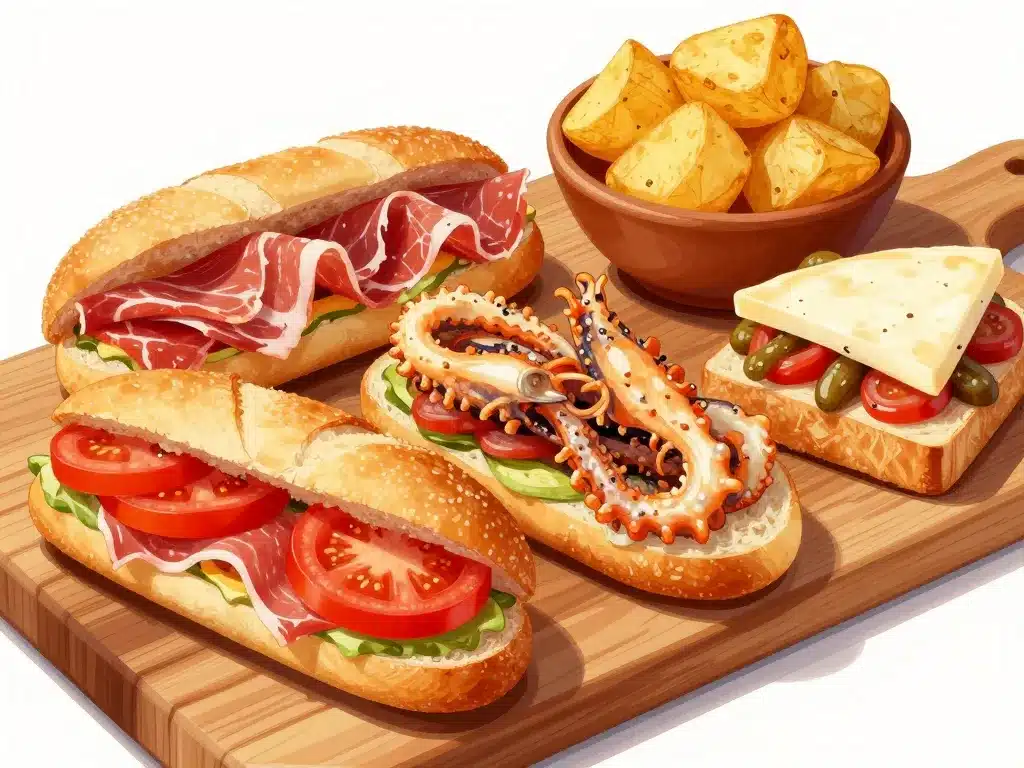 plateau sandwich espagnol variétés bocadillo jamon tortilla calamar