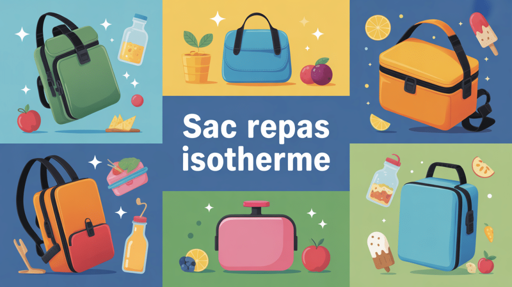 différents modèles de sac repas isotherme sur fond bleu-vert