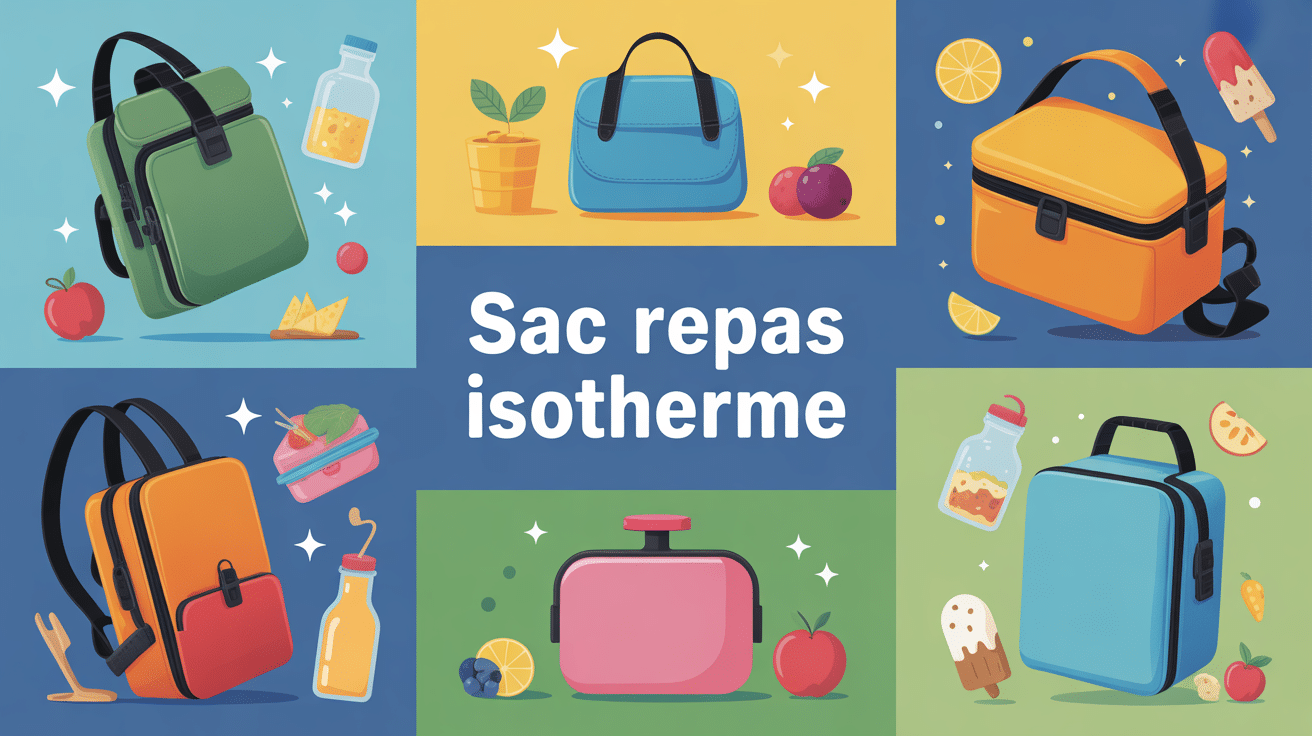 différents modèles de sac repas isotherme sur fond bleu-vert