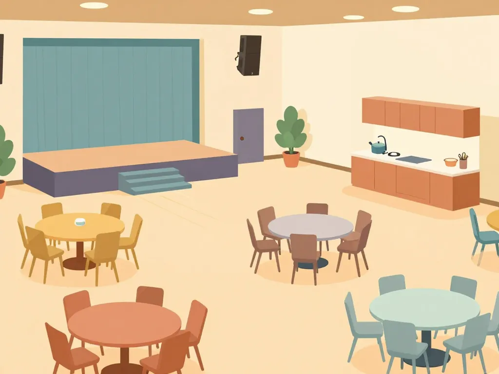 vue intérieure salle communale avec équipements