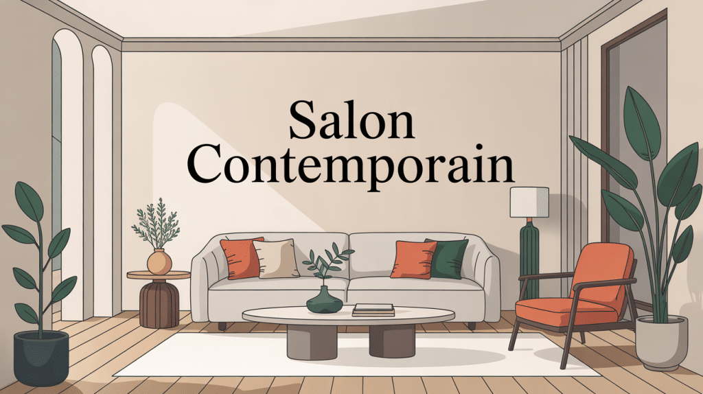 Illustration salon contemporain moderne élégant et chaleureux