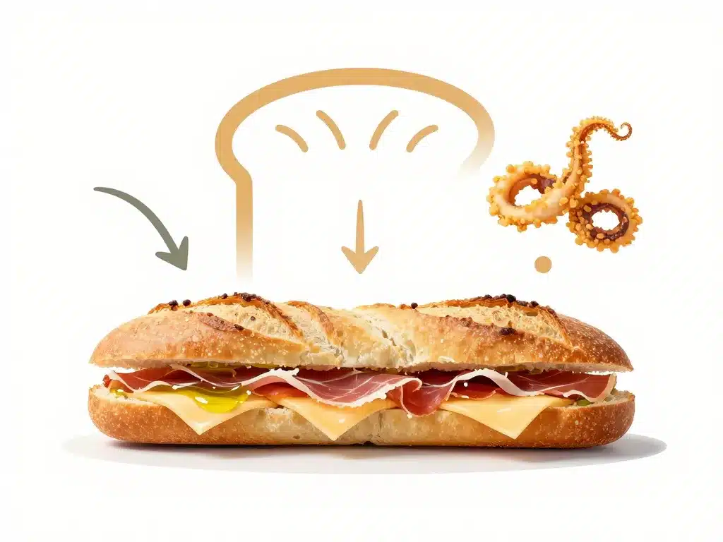 diagramme conceptuel sandwich espagnol pain croustillant jambon