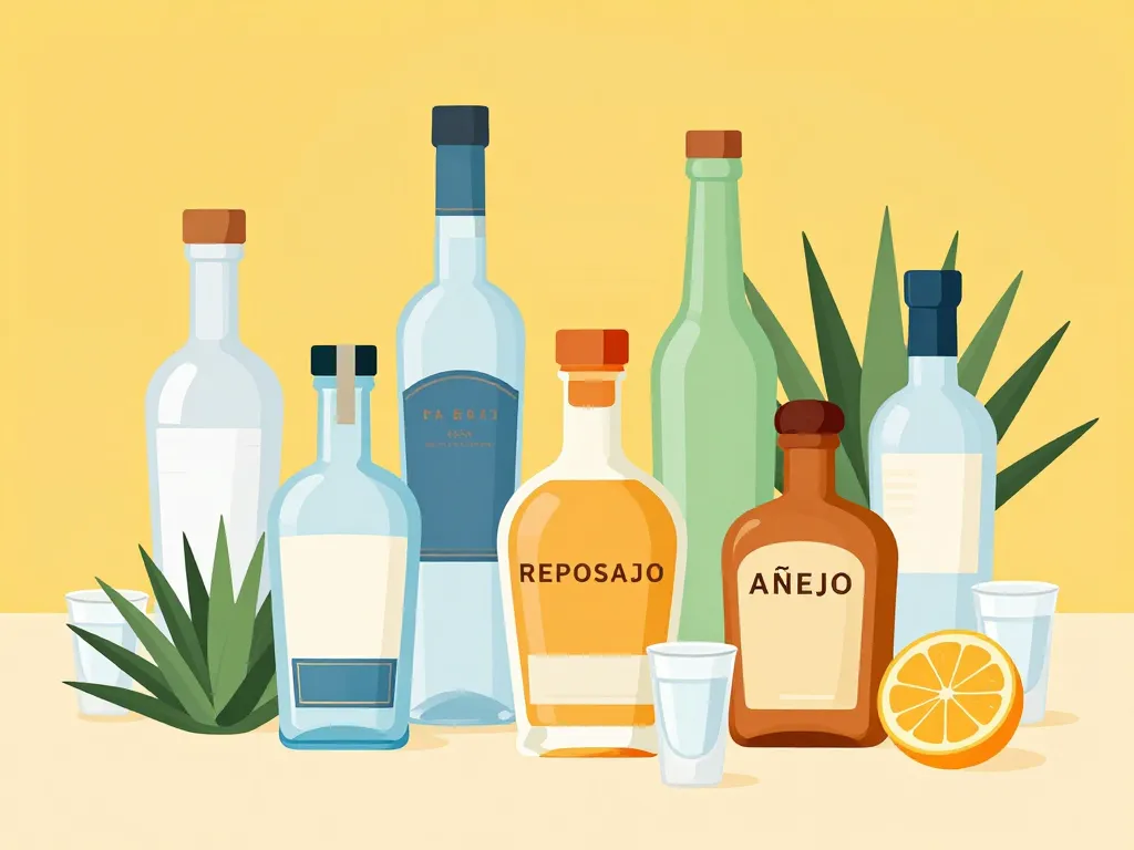 différents shot tequila bouteilles agave verre