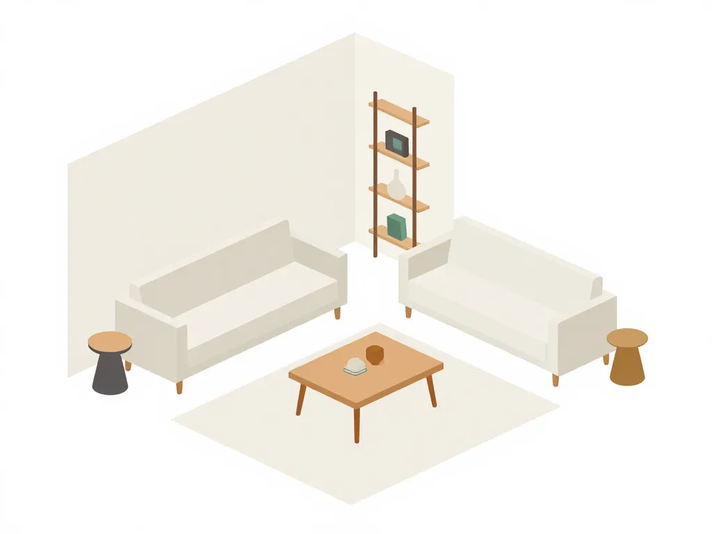 Plan structuration espace et meubles salon contemporain