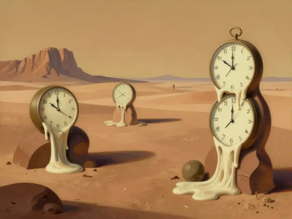 tableau horloge dali symbolique sur fond catalan