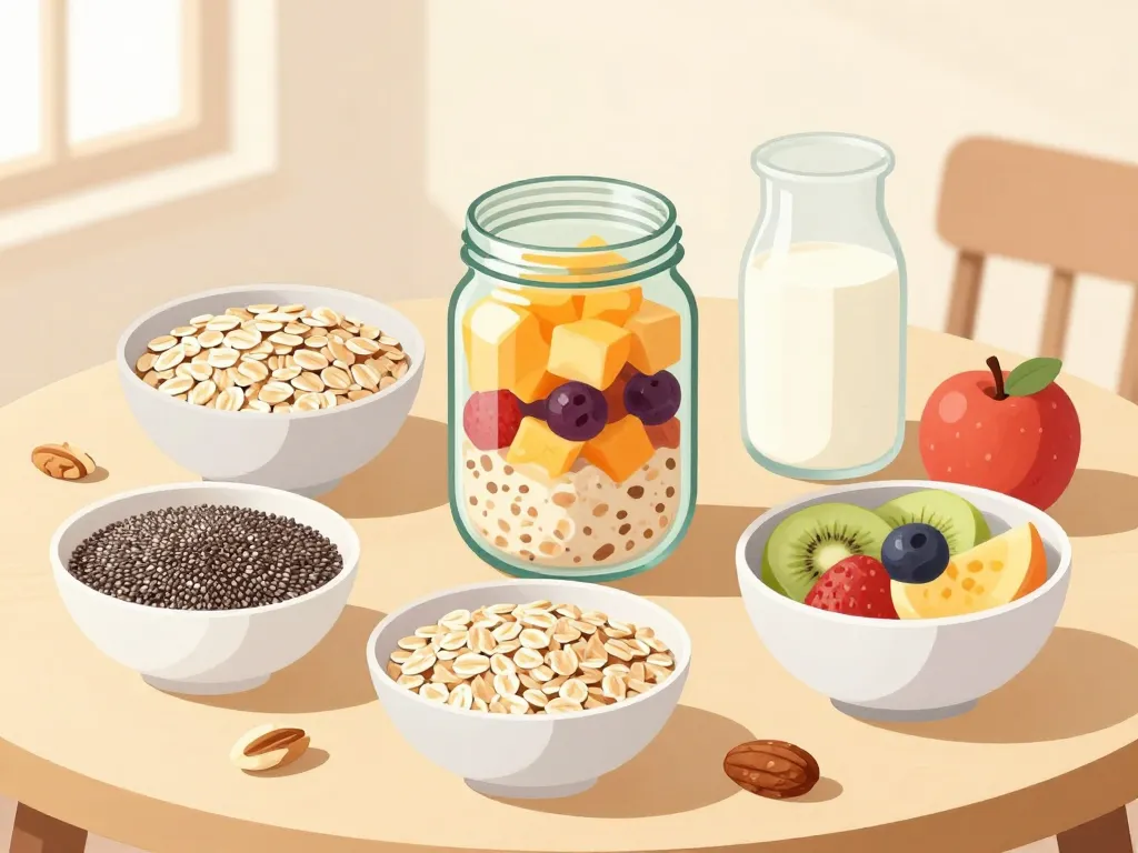 ingrédients bases overnight recette sur table petit-déjeuner