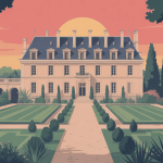 Vue stylisée du château des Creissauds au soleil couchant