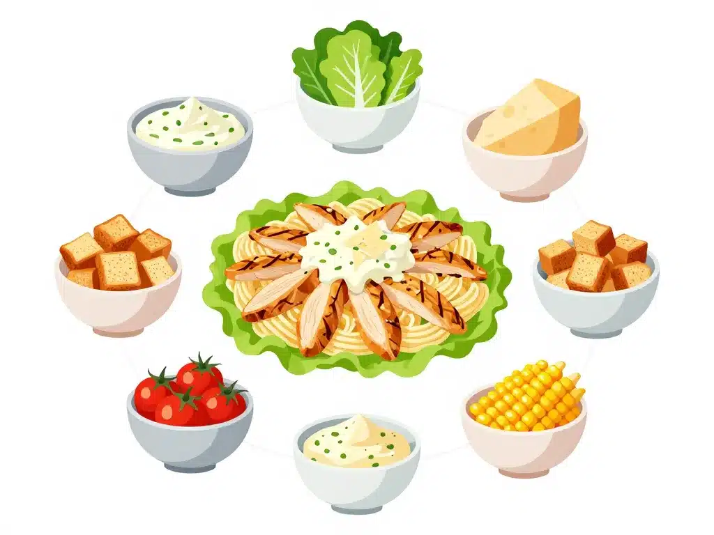 Ingrédients salade de pates au poulet cesar graphique