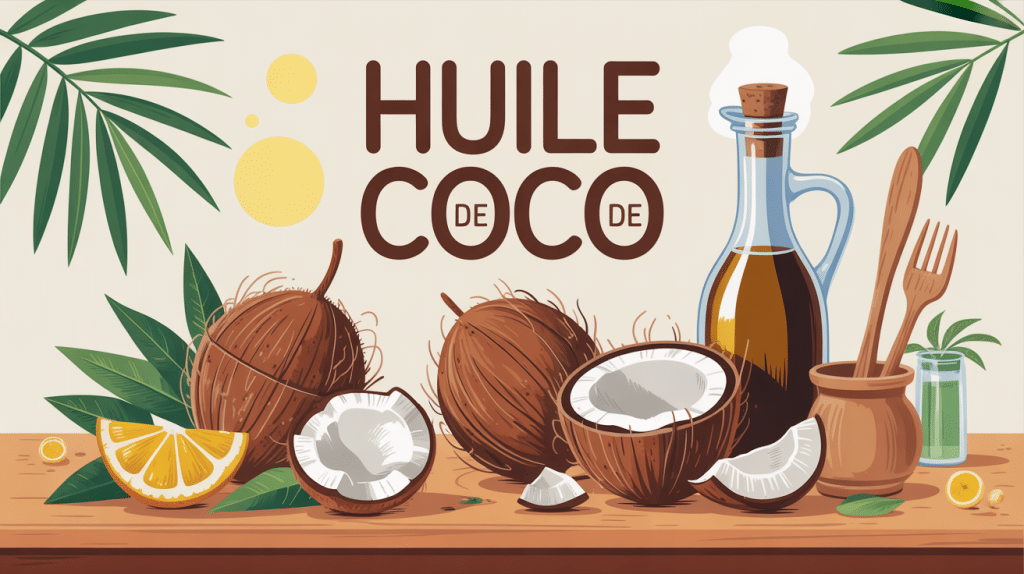 illustration huile de coco cuisine stylisée moderne