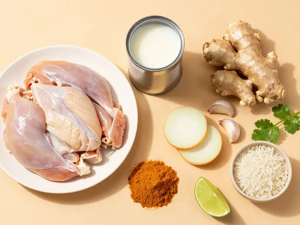 ingrédients recette de poulet au curry et lait de coco photo