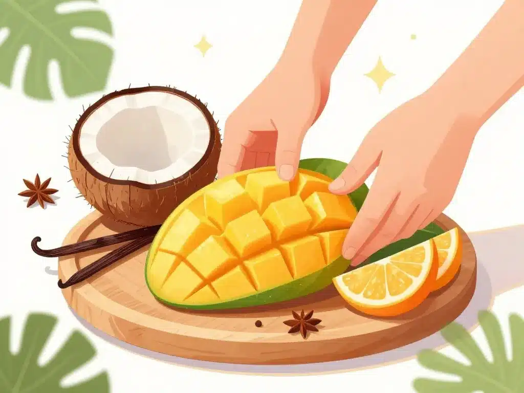 Illustration recette mangues José avec coco, vanille et agrumes