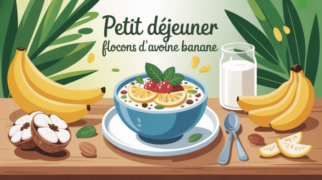 petit dejeuner flocon d avoine banane sain sur table