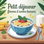 petit dejeuner flocon d avoine banane sain sur table