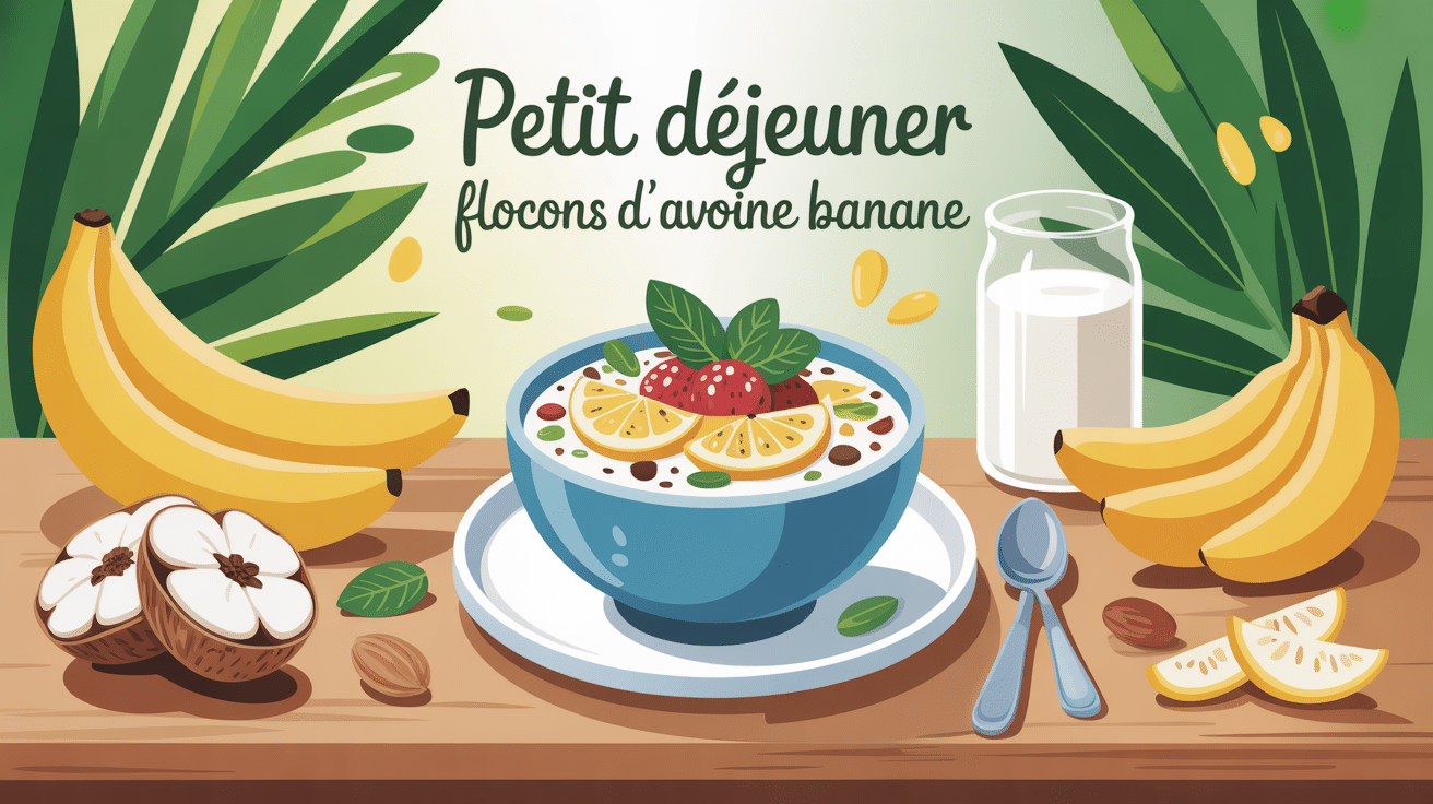 petit dejeuner flocon d avoine banane sain sur table