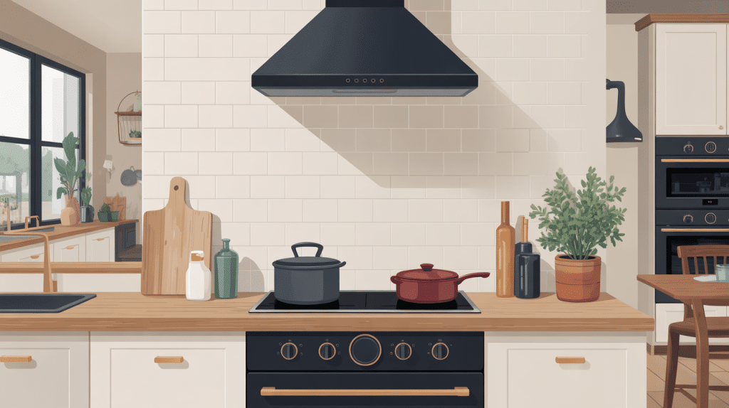 plaque de cuisson avec hotte intégrée avis vue design dans une cuisine contemporaine