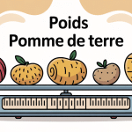 Illustration de différentes tailles de pommes de terre sur une balance pour le poids pomme de terre