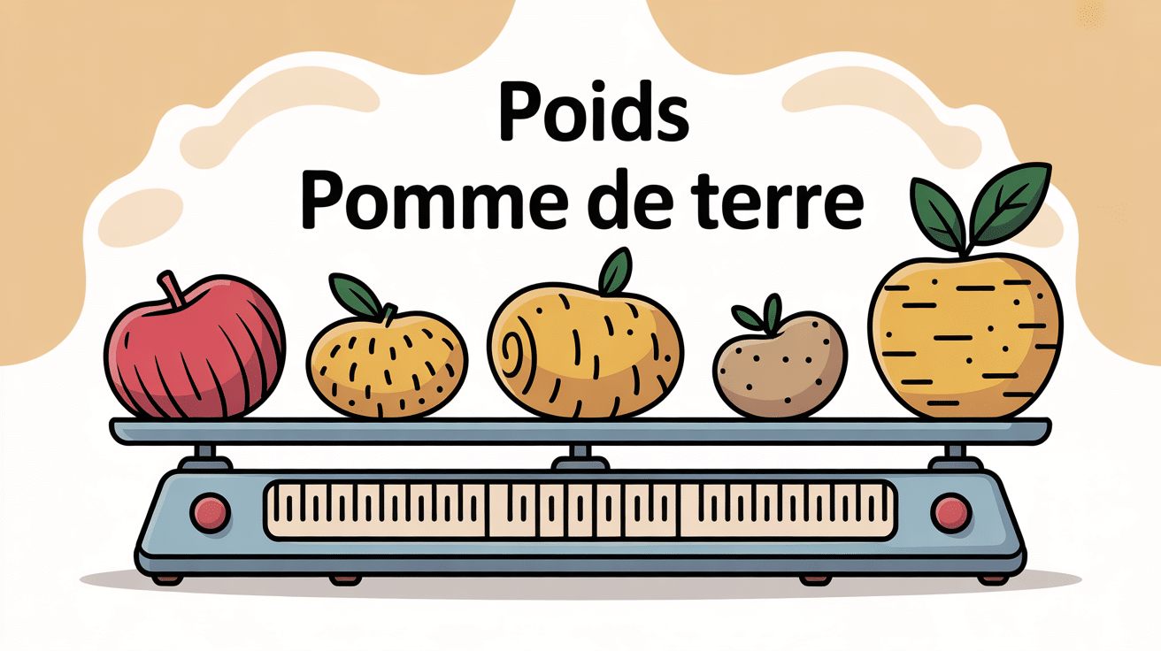 Illustration de différentes tailles de pommes de terre sur une balance pour le poids pomme de terre
