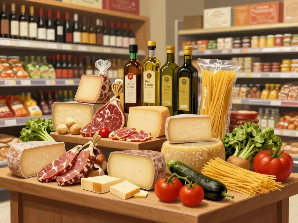 produits italiens en rayon supermarché conad