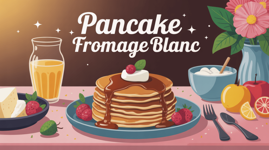 pile de pancakes fromage blanc et fruits frais sur table lumineuse