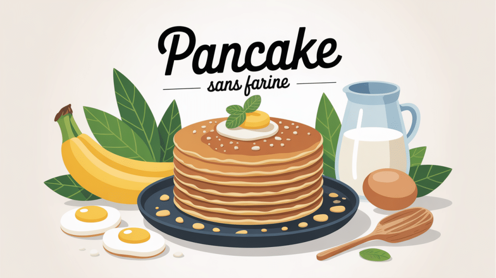 Recette pancake sans farine en pile avec ingrédients naturels