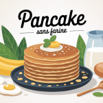 Recette pancake sans farine en pile avec ingrédients naturels