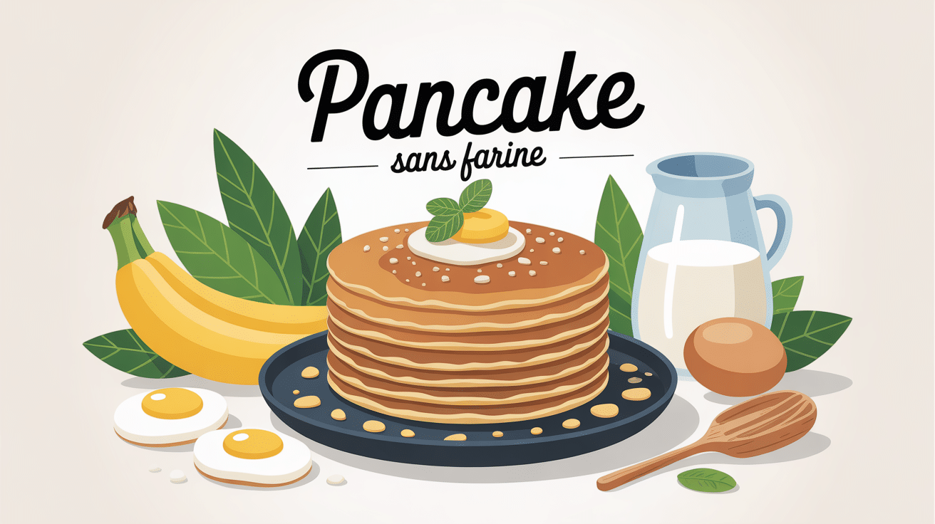 Recette pancake sans farine en pile avec ingrédients naturels