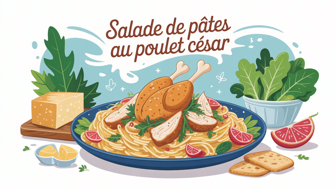 Salade de pates au poulet cesar avec parmesan et croûtons