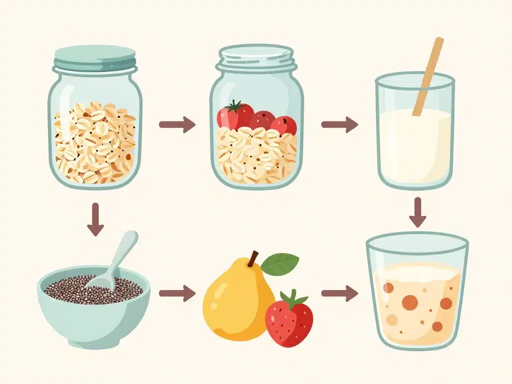 schéma étapes overnight recette avec bocal et ingrédients