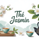 illustration tea jasmin théière fleurs ambiance zen