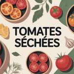 Tomates sechées comment utiliser en cuisine, différents types sur nappe méditerranéenne