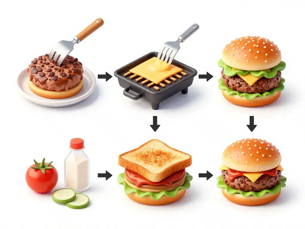 truffle burger étapes cuisson montage visuel