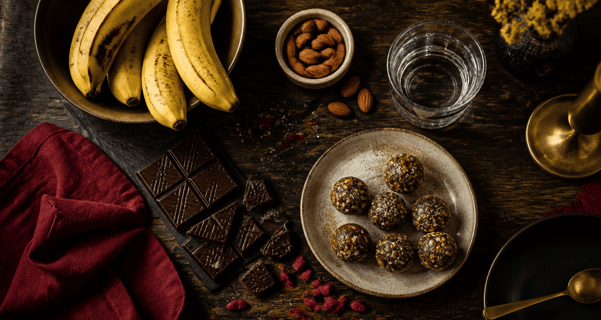 aliment qui donne de l energie rapidement banane amande chocolat table