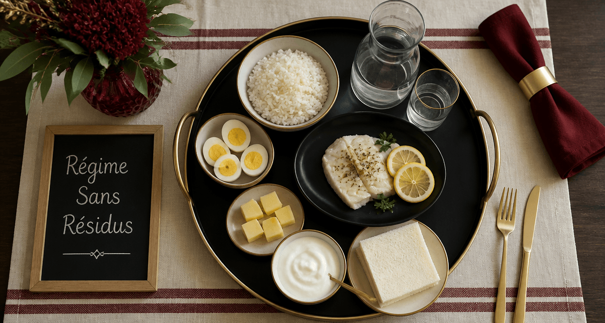 aliments sans fibres liste sur table pour régime coloscopie