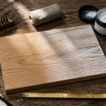 Ceruser un bois sur établi avec outils et planche