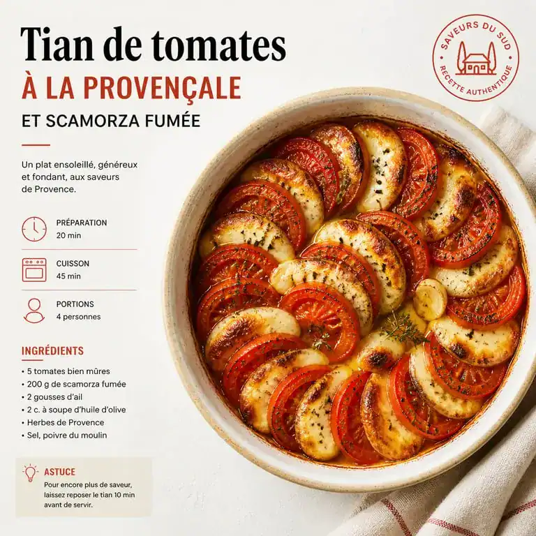 Tian de tomates à la provençale et Scamorza fumée